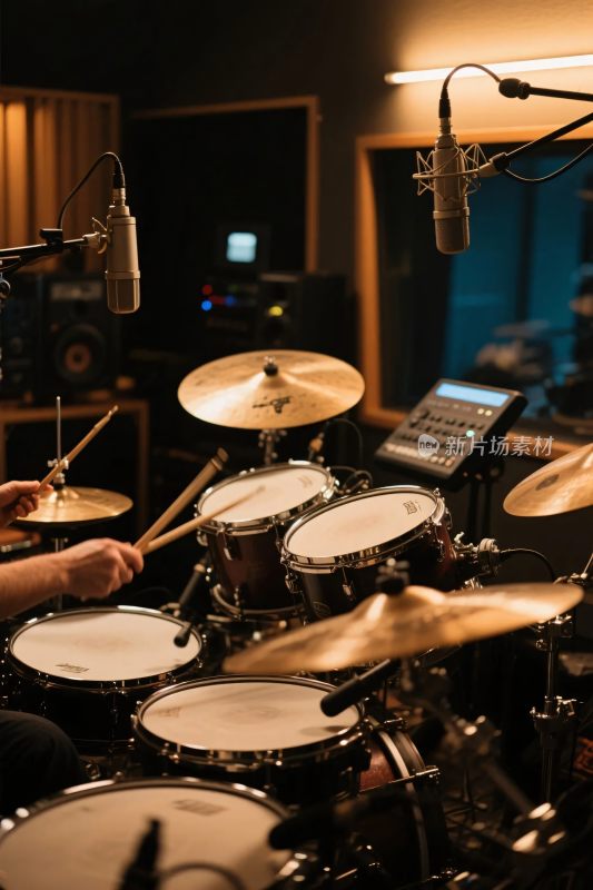 录音室架子鼓演奏场景