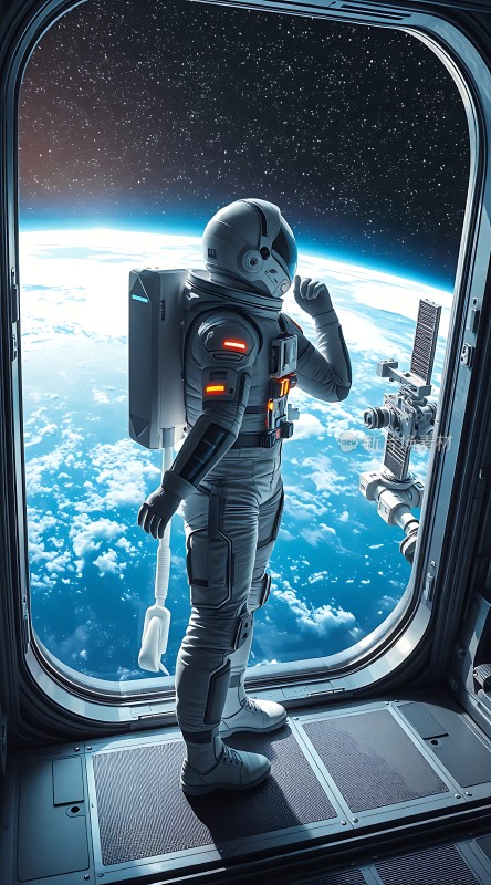 宇航员太空漫步地球美景尽收眼底