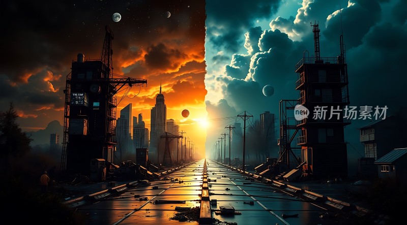 新片场素材末日城市黄昏