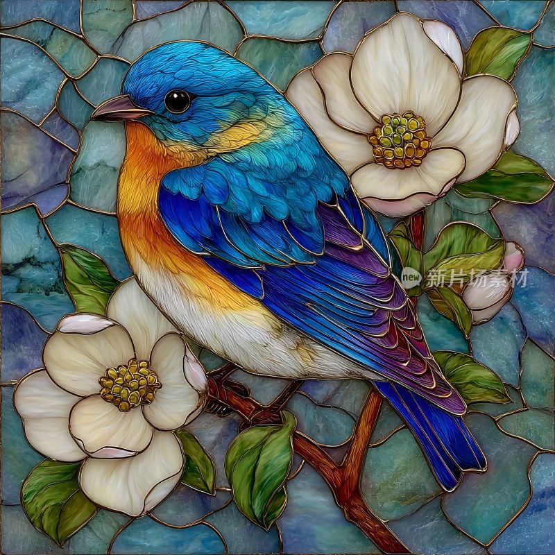 彩色小鸟栖于繁花枝头