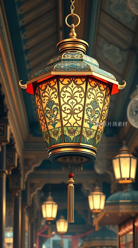 古风灯笼精美图案温暖灯光传统建筑