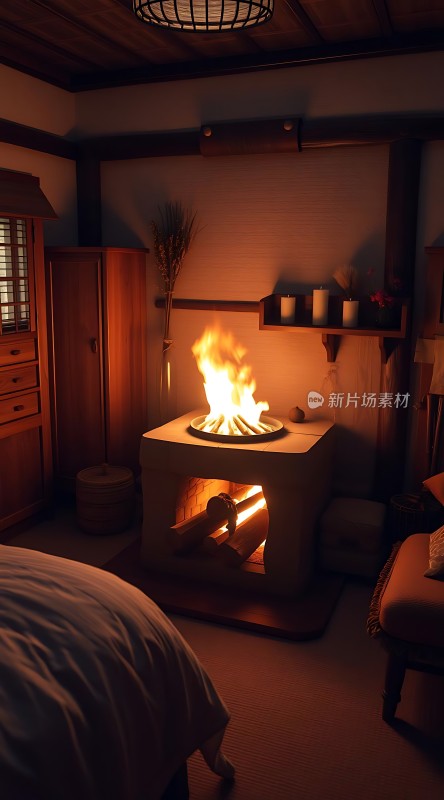 温馨壁炉温暖夜晚