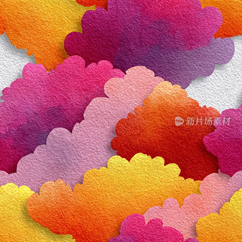 多彩云朵状水彩插画背景