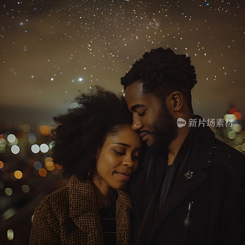 夜色温柔星光闪烁下的甜蜜拥抱