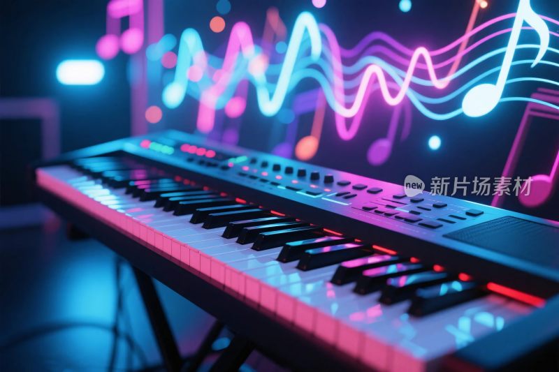 电子琴音乐霓虹背景