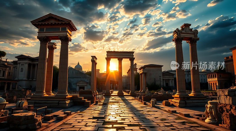 古罗马遗迹日落美景
