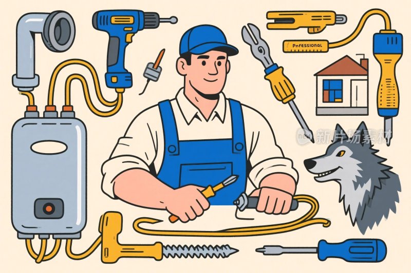 维修工人与工具插画