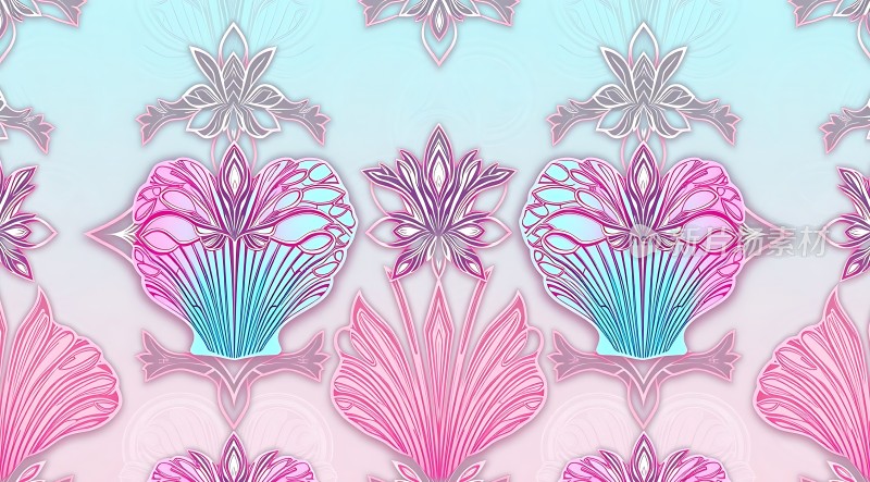 粉蓝渐变花卉图案