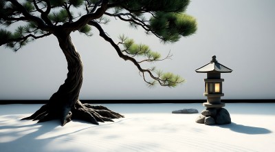 古松小灯石堆静景图 古松小灯石堆静景图