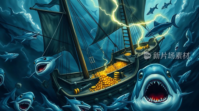 深海宝藏与鲨鱼激战