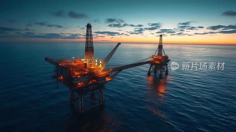 海上钻井平台日落时分