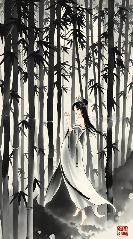 竹影婆娑佳人立