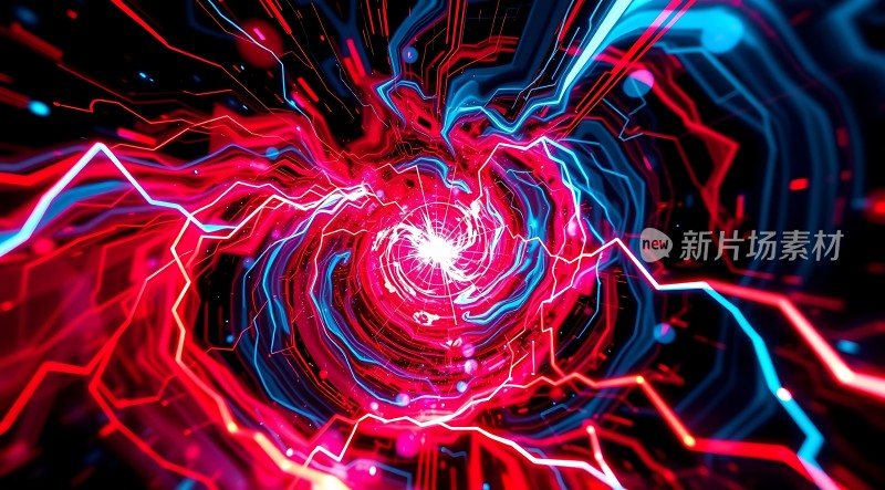 红色与蓝色交织的光芒漩涡