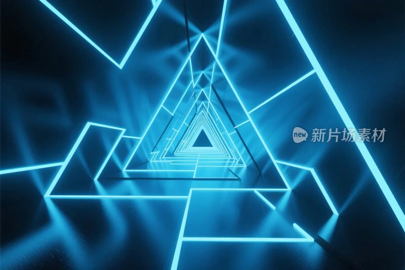 蓝色三角几何光效隧道
