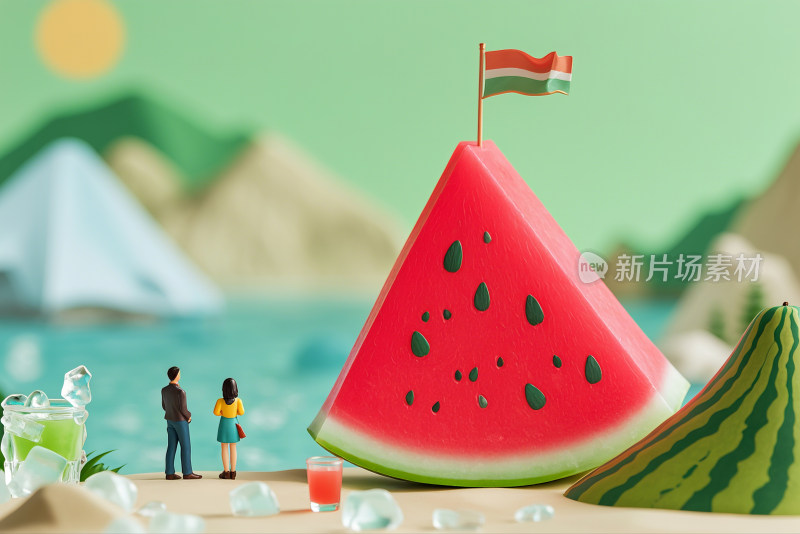 大暑夏至处暑夏天水果世界微观摄影冰块小人