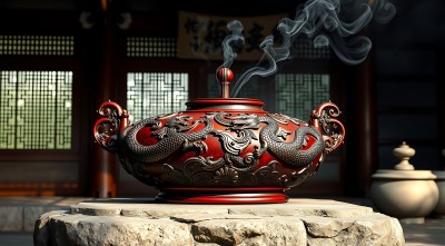 红龙香炉云雾缭绕古典韵味浓厚 红龙香炉云雾缭绕古典韵味浓厚