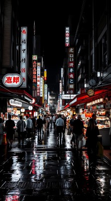 霓虹闪烁夜市繁华人间烟火气浓烈