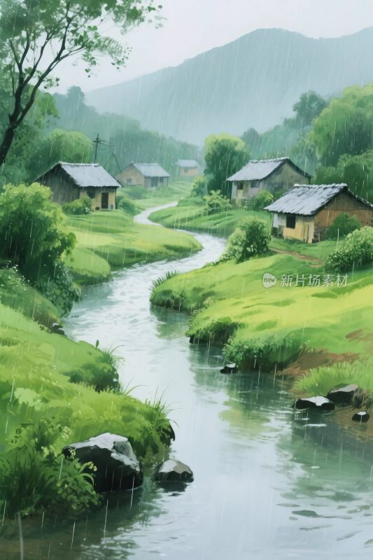 山水田园风景插画