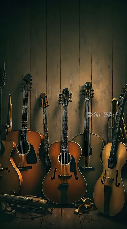 吉他与木墙的艺术展示