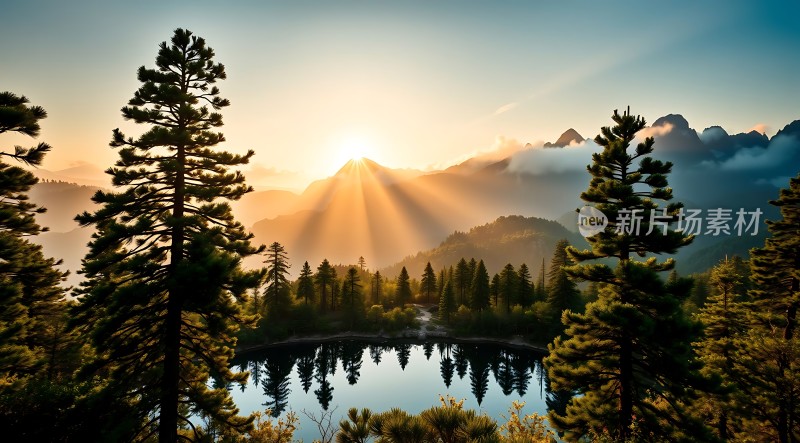 日出湖畔静谧自然风光