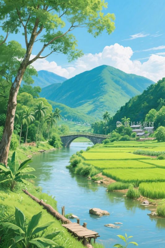 山水田园风景插画