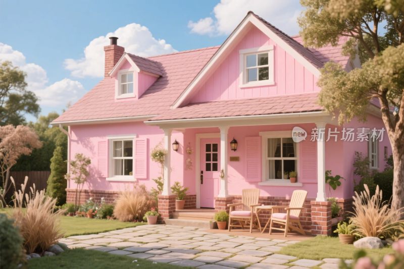 粉色童话小屋插画