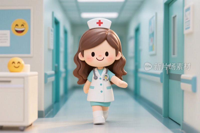 卡通护士在医院走廊
