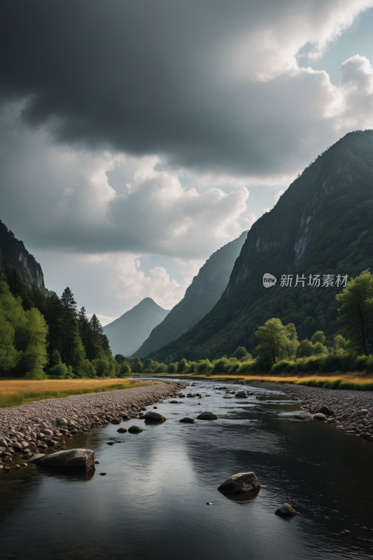 有山有树有河流流过高清风景图片