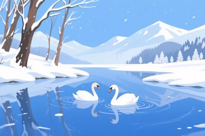 冬季雪景天鹅插画 冬季雪景天鹅插画