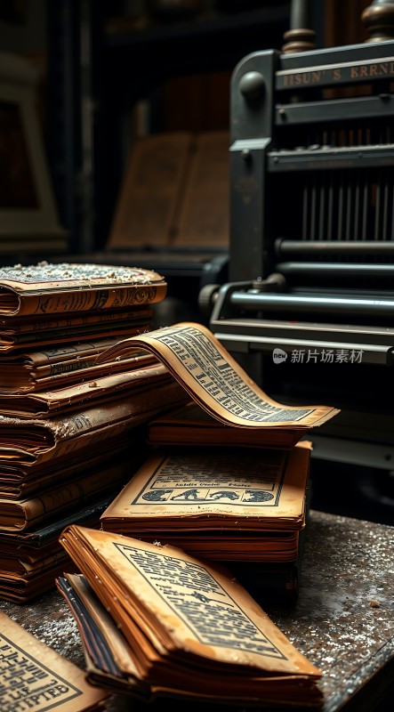 古旧书籍与印刷机