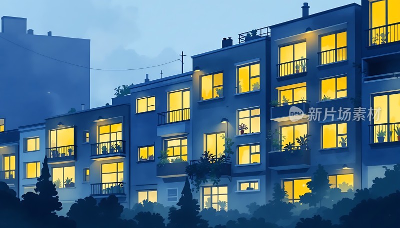 温馨夜色下的现代公寓楼