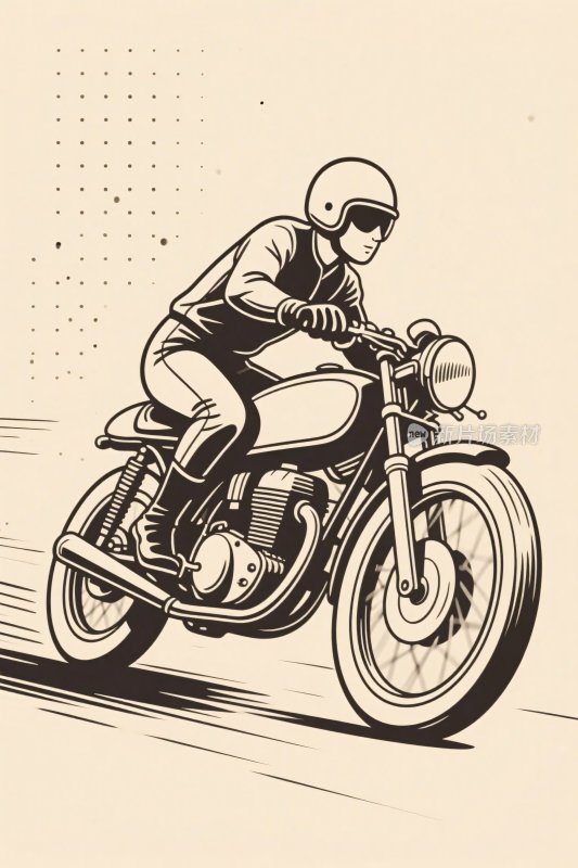 复古摩托车手插画