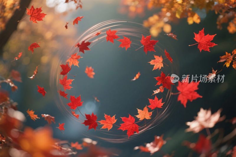 飘落的红色枫叶梦幻场景