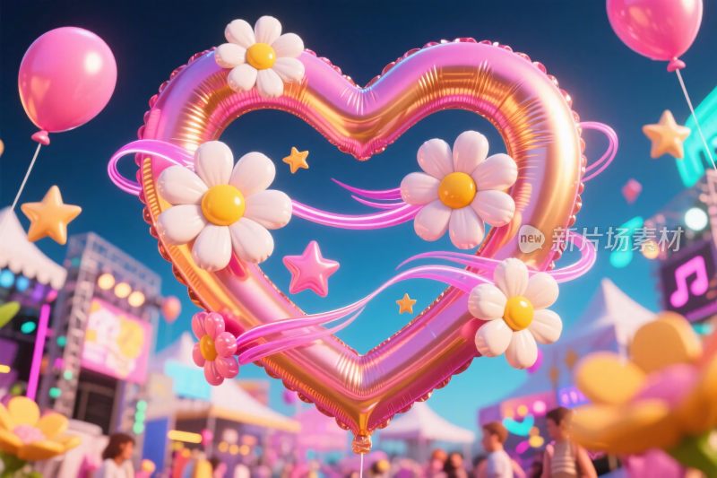 梦幻爱心气球插画