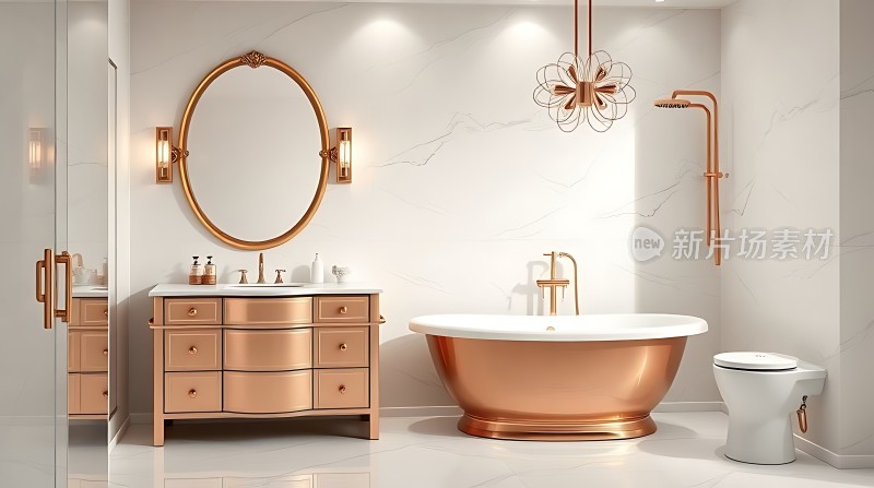 金色卫浴用品的现代浴室设计