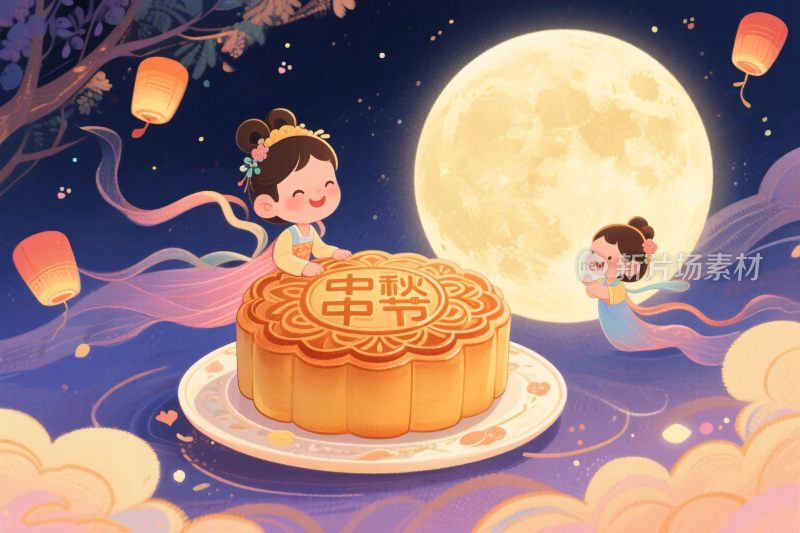 中秋月圆赏月饼图