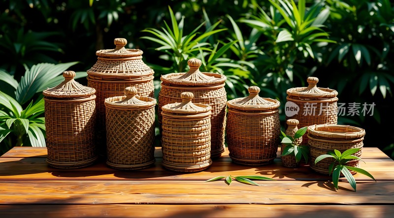 竹编罐子展示