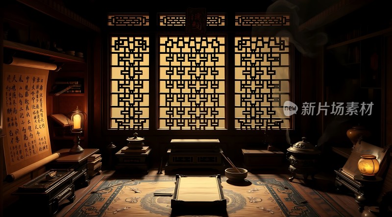 古风书房静谧雅致书香四溢