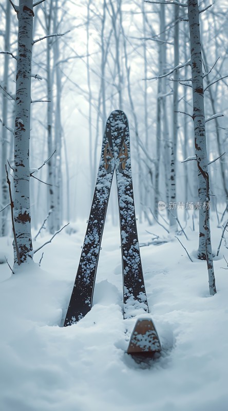 雪地里的滑雪板
