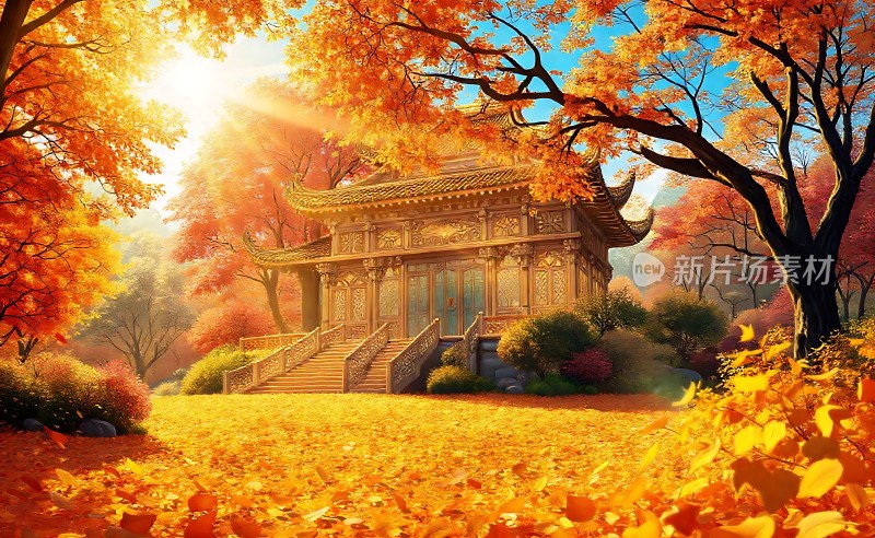 秋日古亭映暖阳