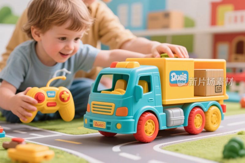 儿童玩玩具卡车场景
