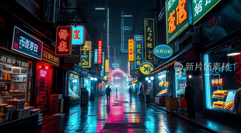 霓虹灯下的繁华街道