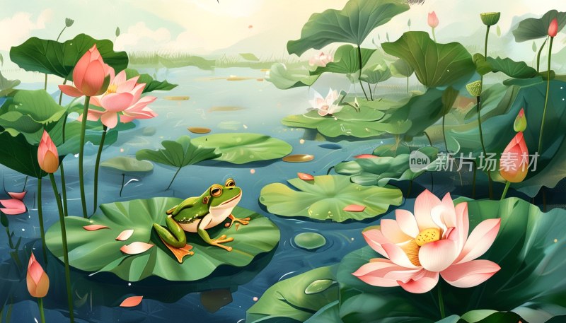 立夏荷叶青蛙荷塘
