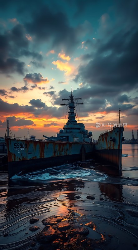 日落下的战舰