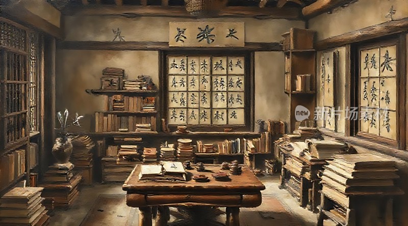 古风书房书卷飘香