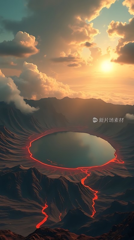 火山熔岩湖日落奇景