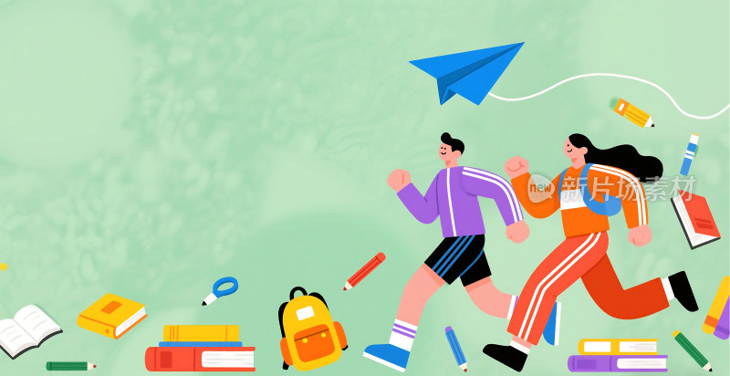 开学季奔跑的学生插画