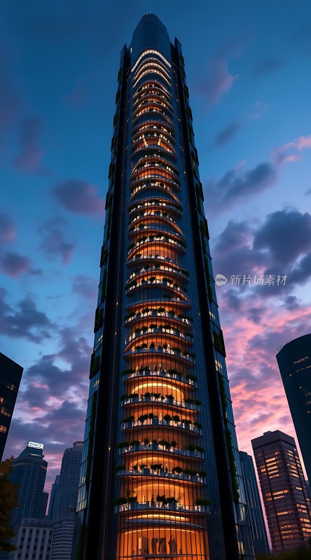 摩天大楼夜幕下的璀璨光芒