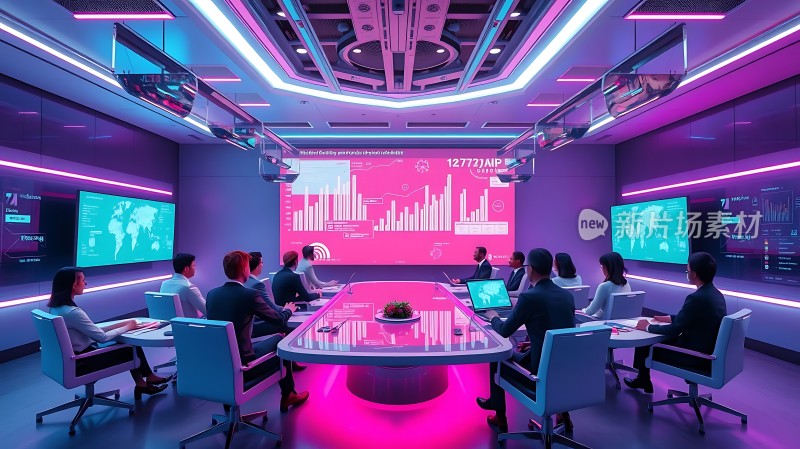 智能会议室里的商务会议