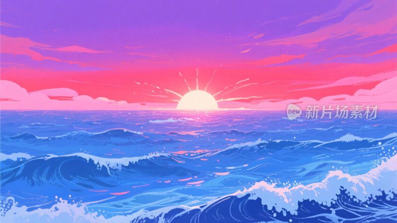 海上日出唯美插画
